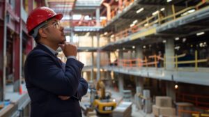 Engineer checking the racking system in a warehouse
