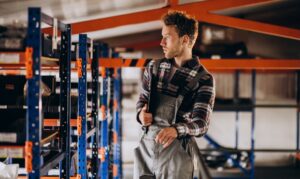 Engineer monitoring the warehouse racking installation