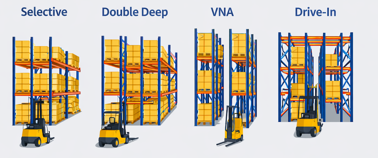 selective vs double-deep vs vna vs drive-in