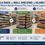 gondola rack vs wall shelving and island display